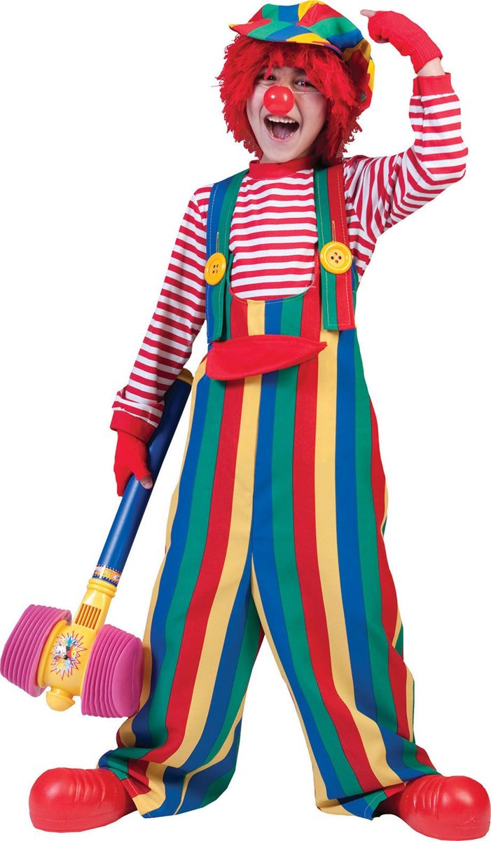 Clown & Nar Kostuum | Strippy De Clown Overall | Jongen | Maat 116 | Carnaval kostuum | Verkleedkleding